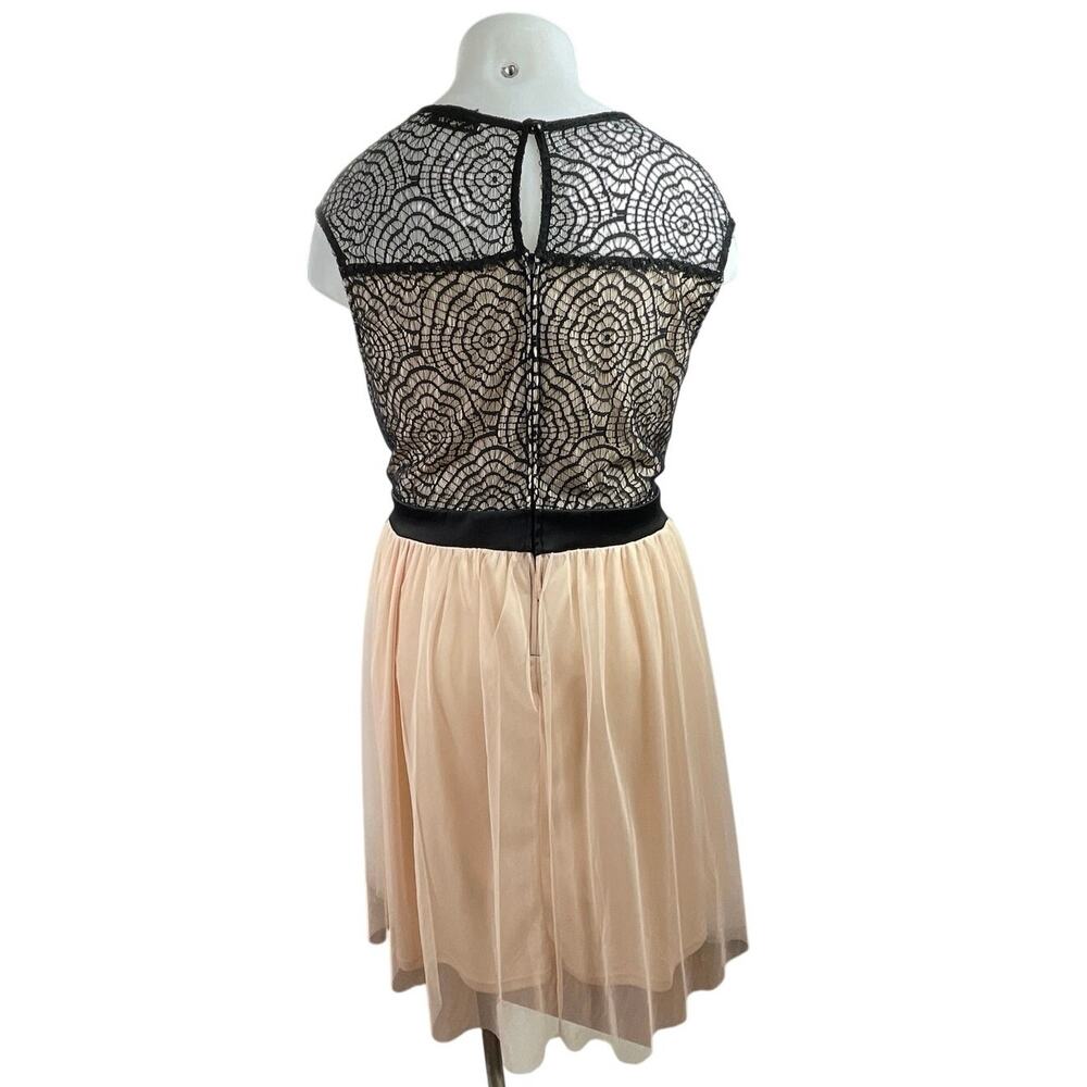 Mystic Black Beige Chiffon Lace Sleeveless Pleated Fit & Flare Mini Dress 3XL - Picture 4 of 6